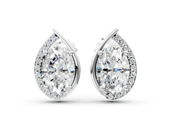 Oval Diamond Teardrop Framed Stud Earrings Platinum