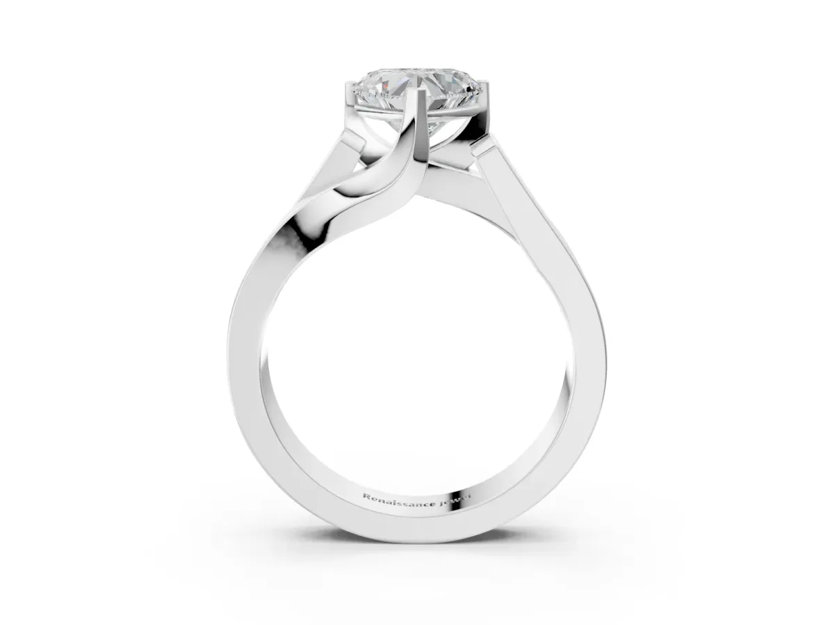 Modern Tension Set Heart Cut Diamond Solitaire Wide Band Ring Silver