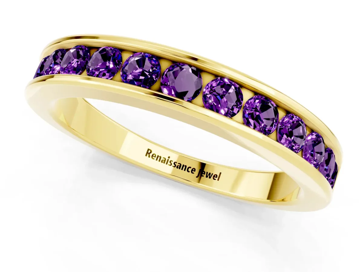 Channel Set Round Amethyst Eternity Band Yellow gold