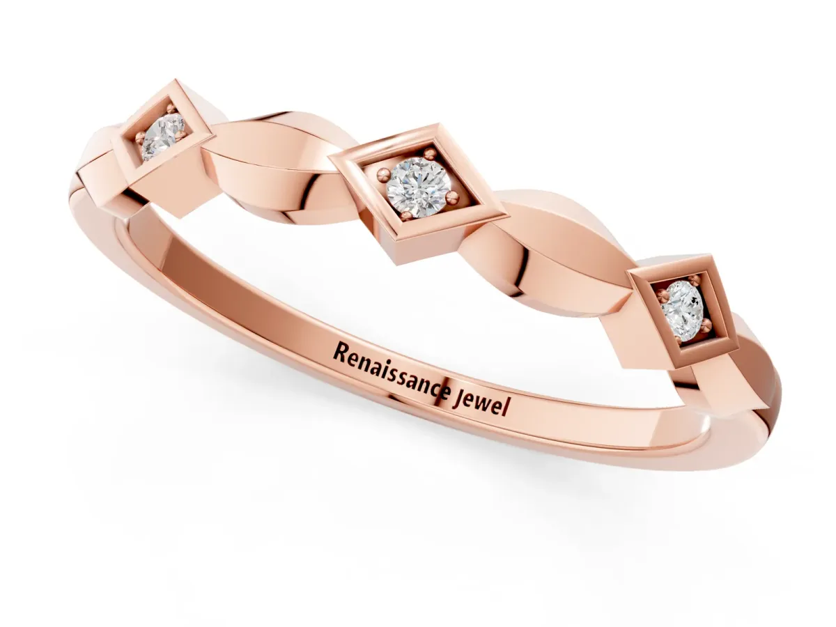 Square Diamond Twist Band with Bezel Setting Rose gold