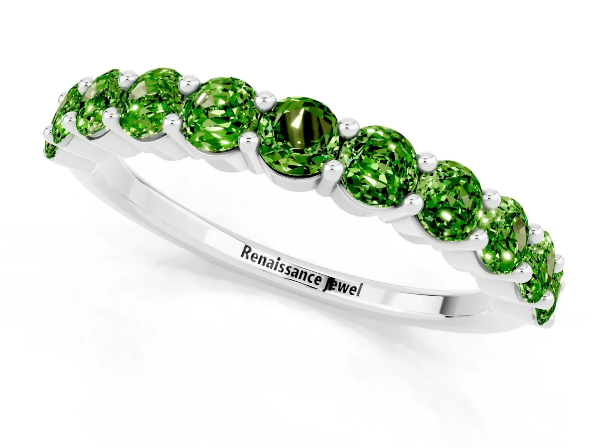 Round Peridot Half Eternity Band with Prong Setting Silver