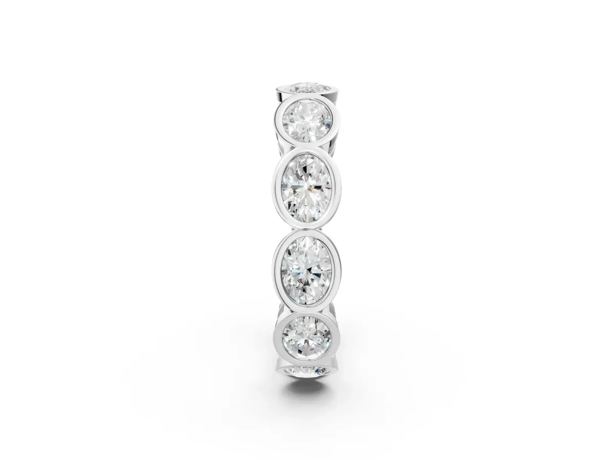 Oval Diamond Bezel Set Eternity Wedding Band Silver