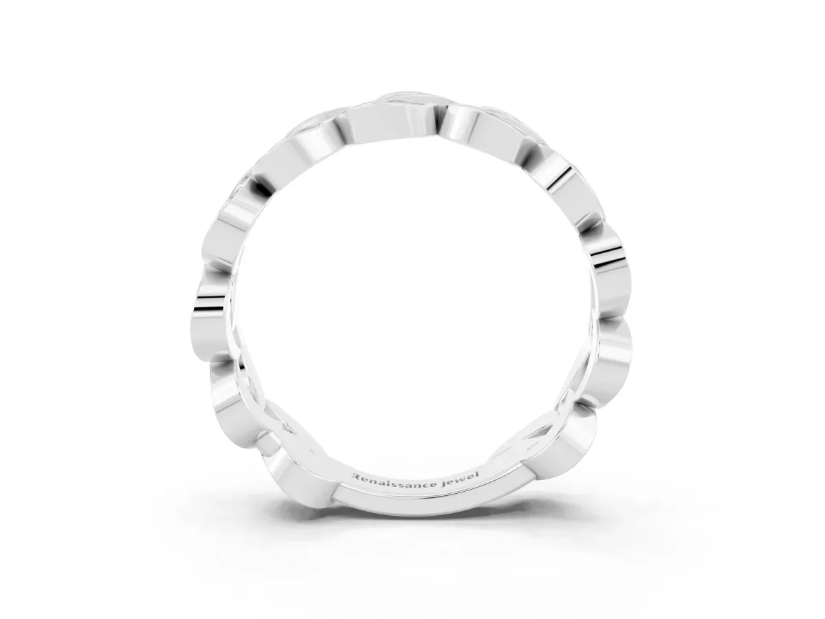 Pavé Round Moissanite Interlocking Eternity Band with Bezel Prong Setting White gold