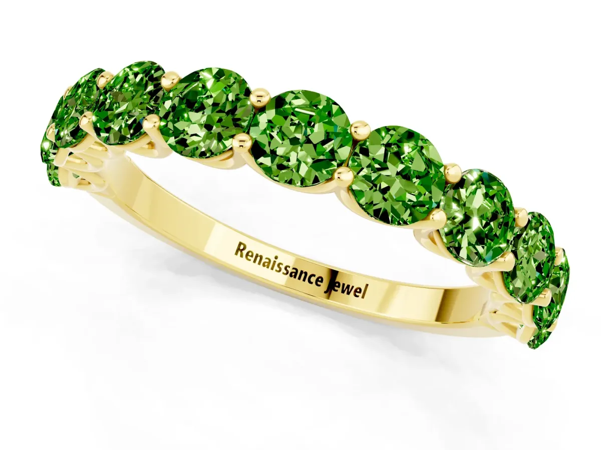 Round Peridot Shared Prong Eternity Band Yellow gold