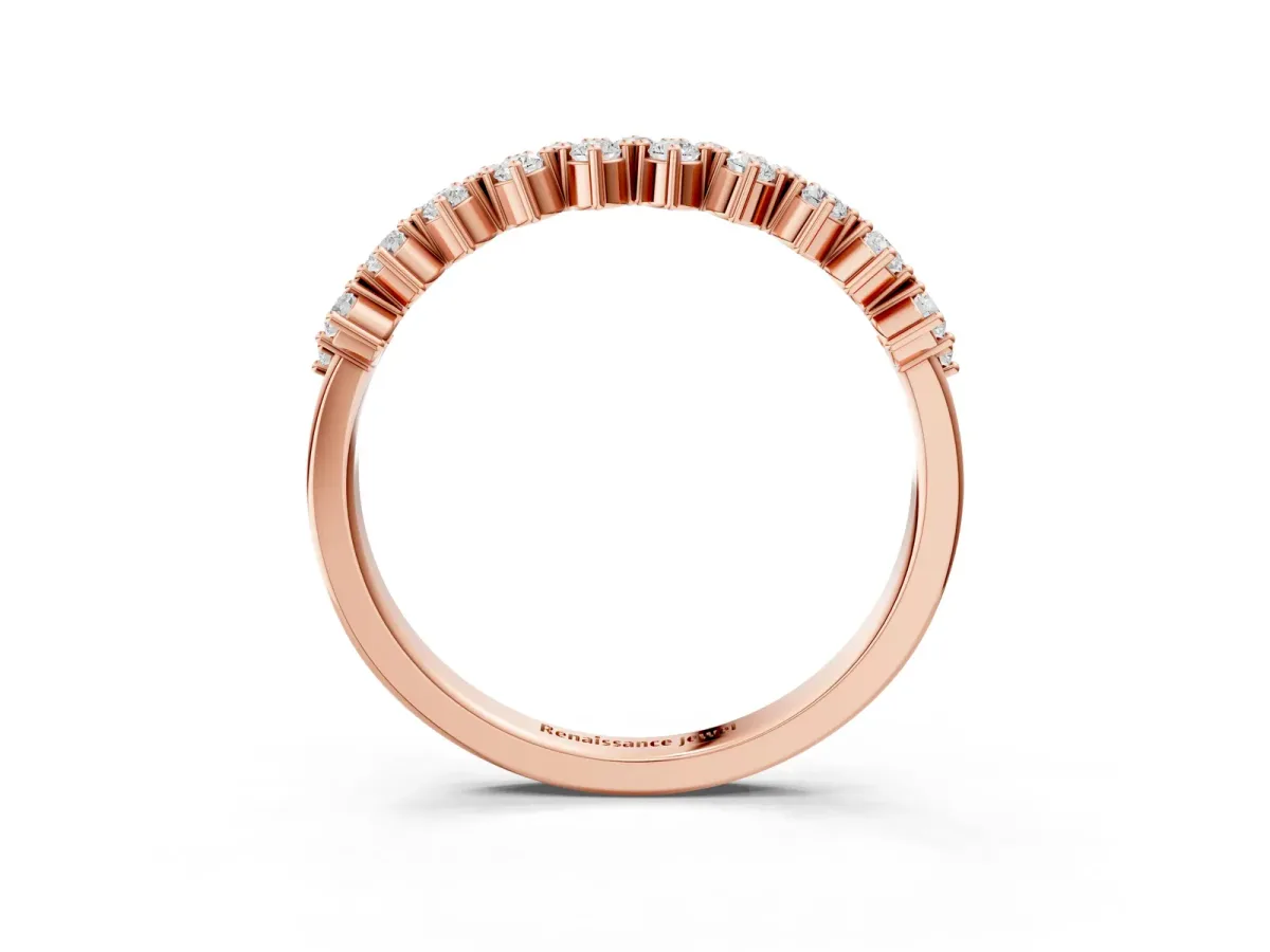 Round Diamond Prong Set Chevron Band Rose gold