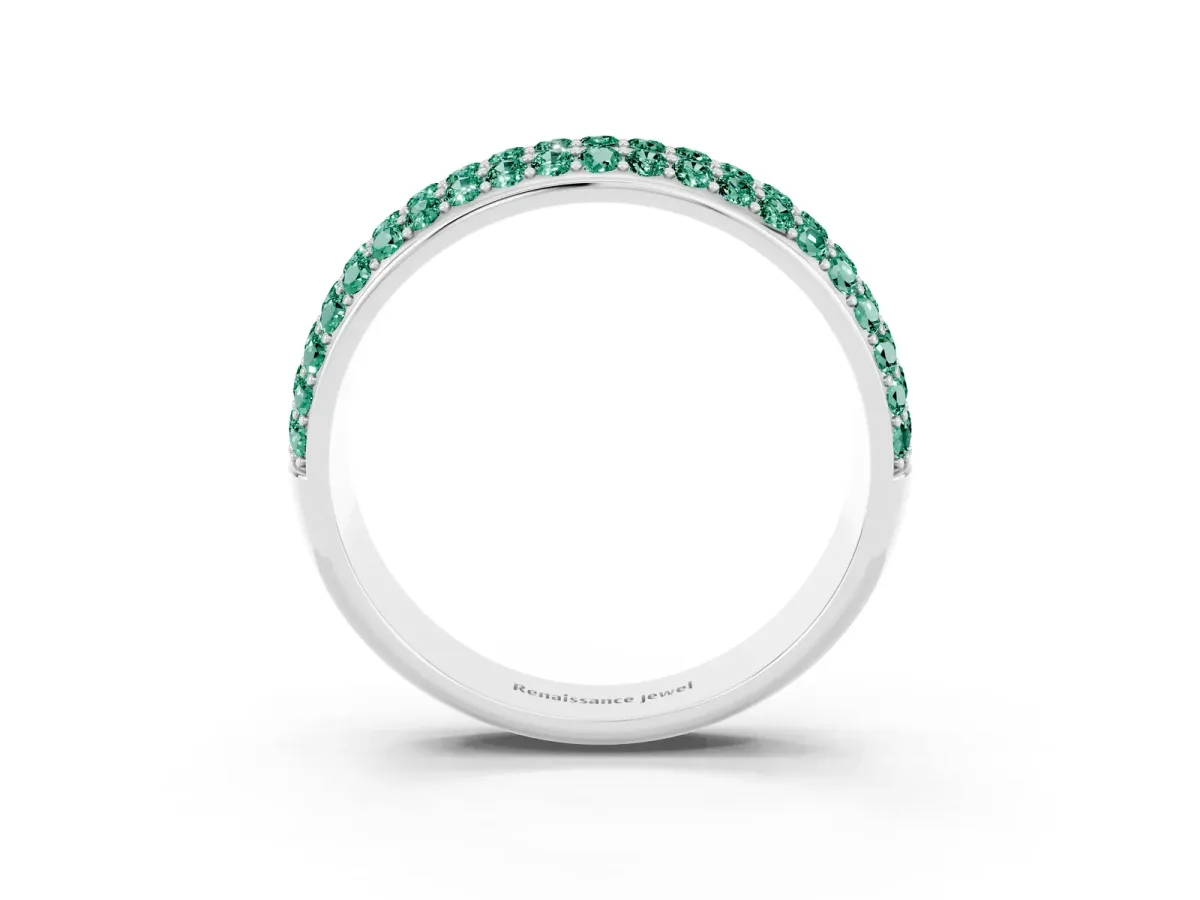 Three-Row Round Green Sapphire Eternity Band with Shared Prong Setting Platinum