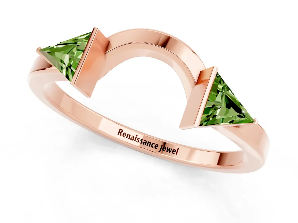Trillion Peridot Open Band Ring with Bezel Setting Rose gold