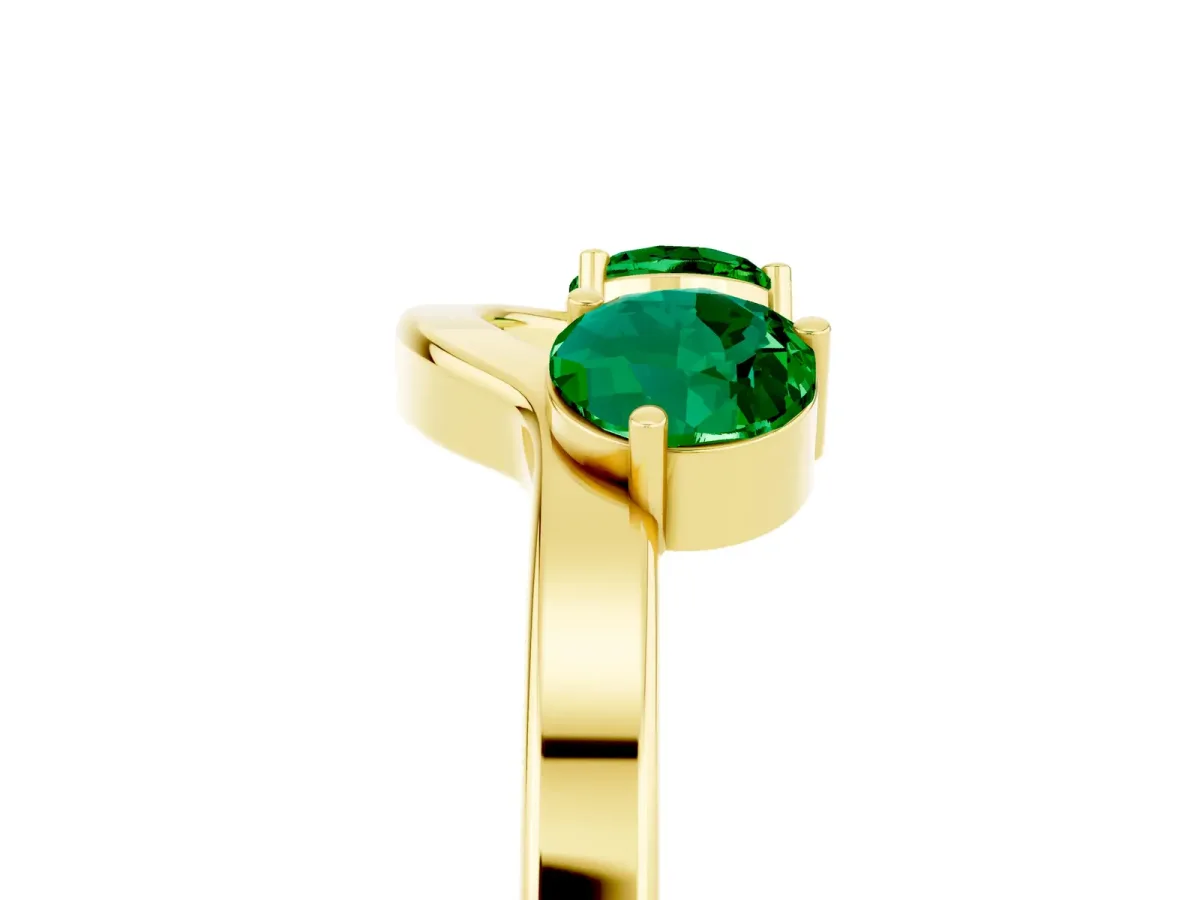 Dual Round Emerald Open Band Ring with Prong Setting Yellow gold