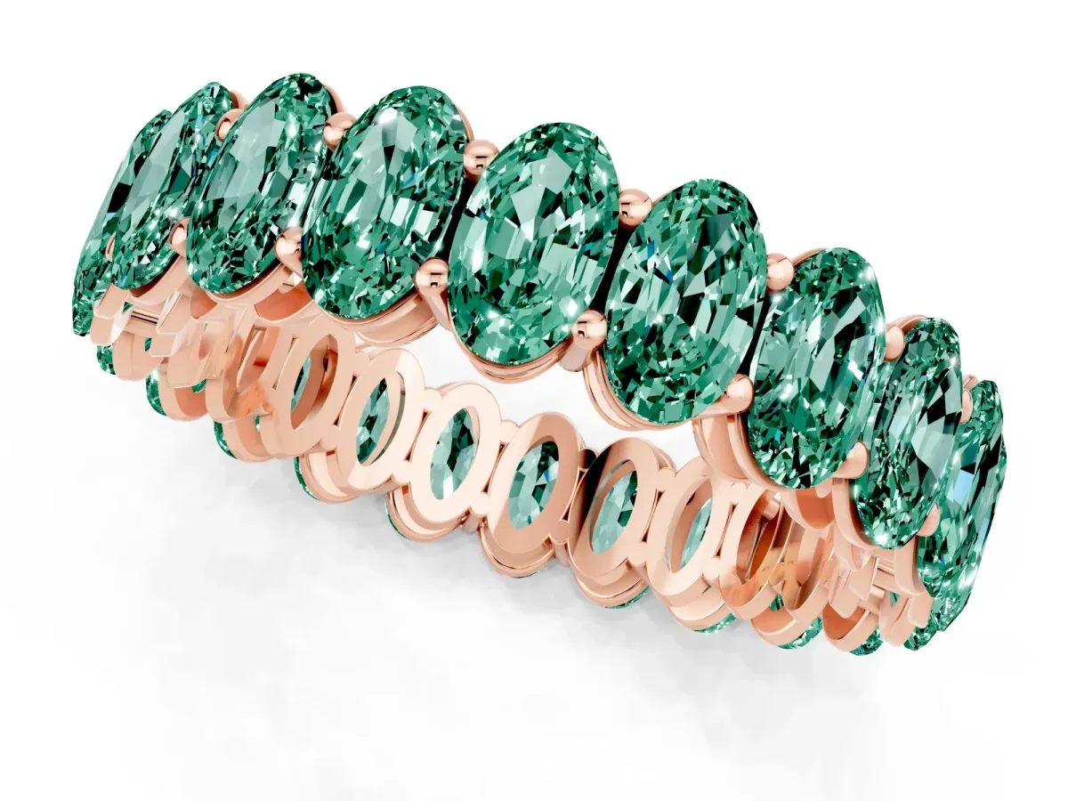Oval Cut Green Sapphire Eternity Band with Shared Prong Setting Rose gold