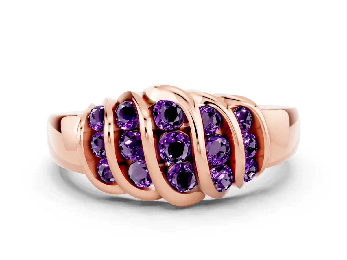Round Amethyst Multi-Row Crossover Band Rose gold