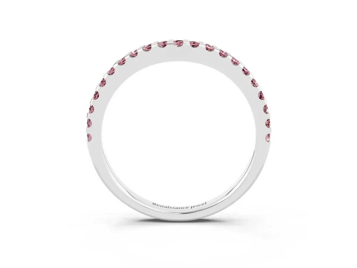 Round Morganite Pavé Curved Wedding Band Platinum