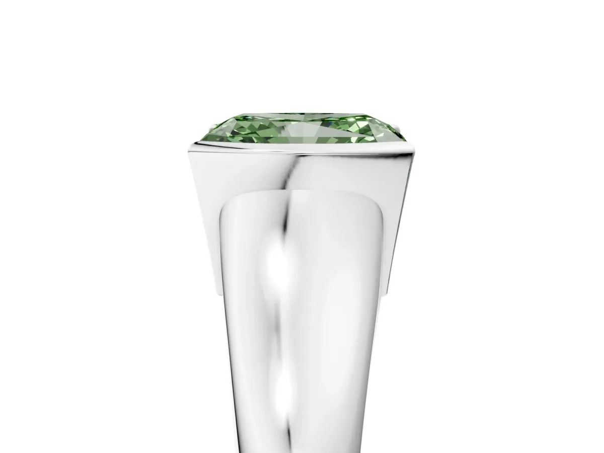 Fancy Green Radiant Cut Solitaire Tension Set Diamond Ring with Split Shank Band Platinum