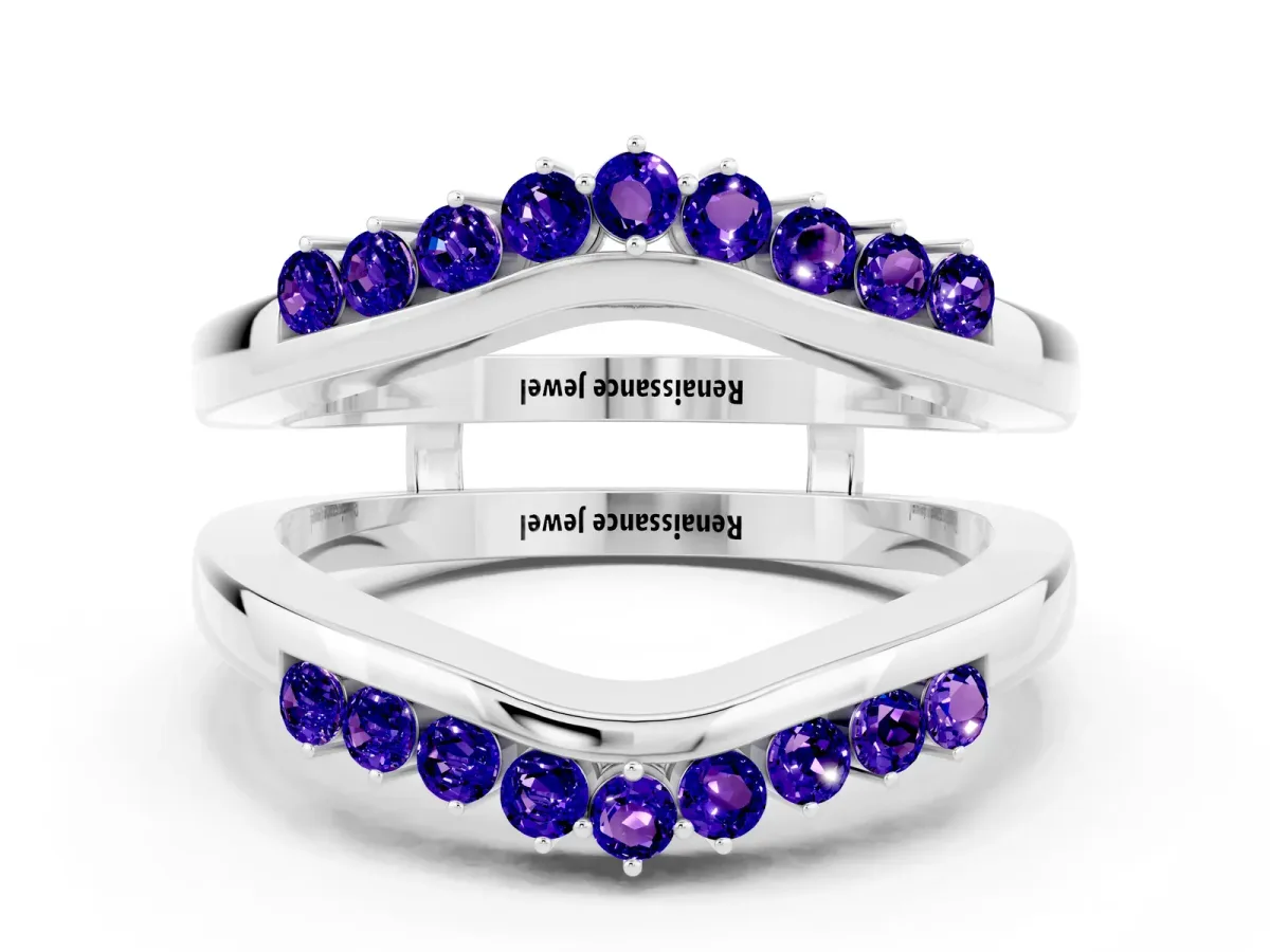 Round Tanzanite Chevron Contour Band with Prong Setting Silver