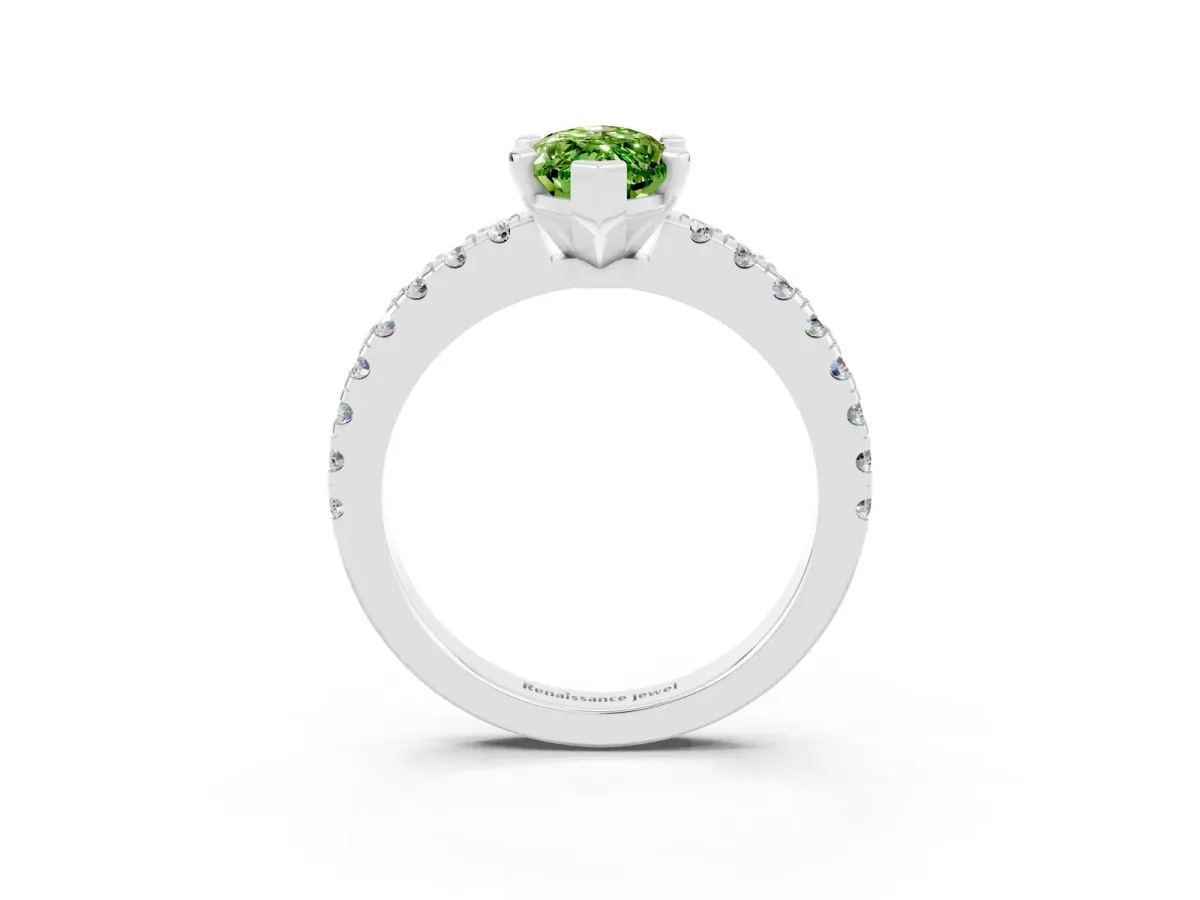 Marquise Cut Solitaire Peridot with Pavé Band and Four-Prong Setting Silver