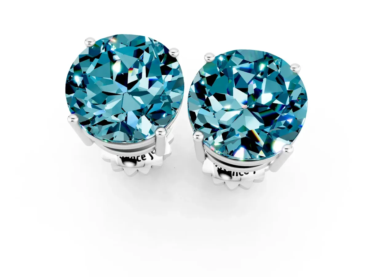 Round Cut Blue Topaz Stud Earrings White gold