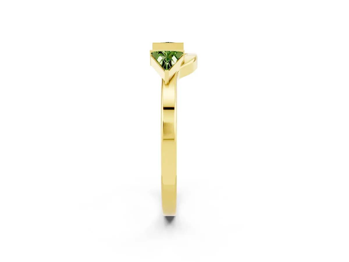Trillion Peridot Open Band Ring with Bezel Setting Yellow gold