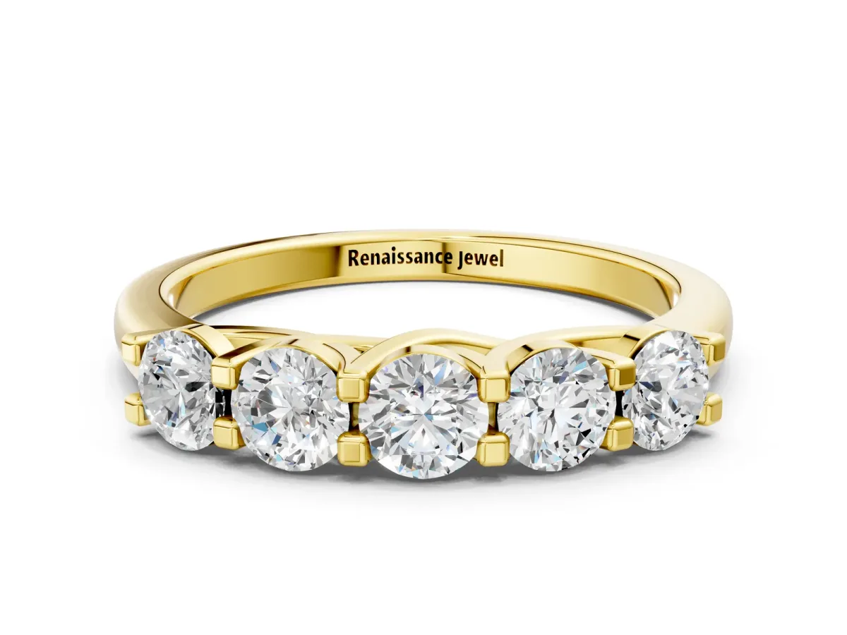 Round Cut Diamond Half Eternity Band with Prong Setting Yellow gold