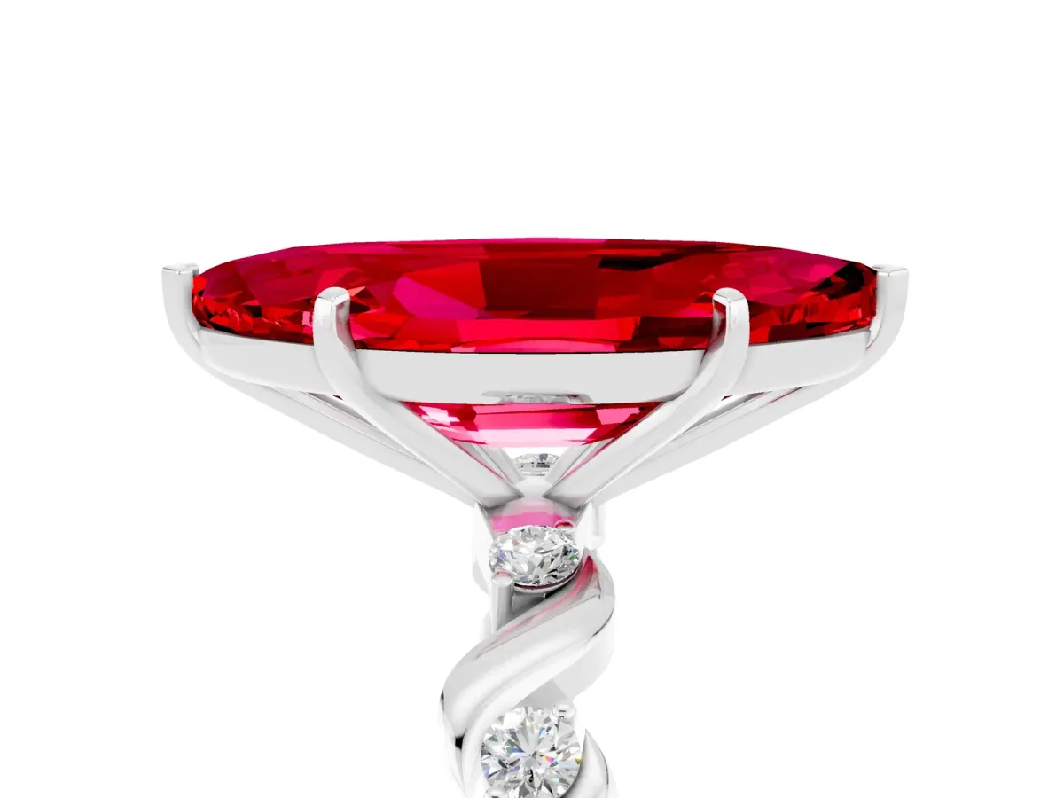 Marquise Cut Ruby Solitaire Twisted Band with Round Accents and Prong Setting Platinum