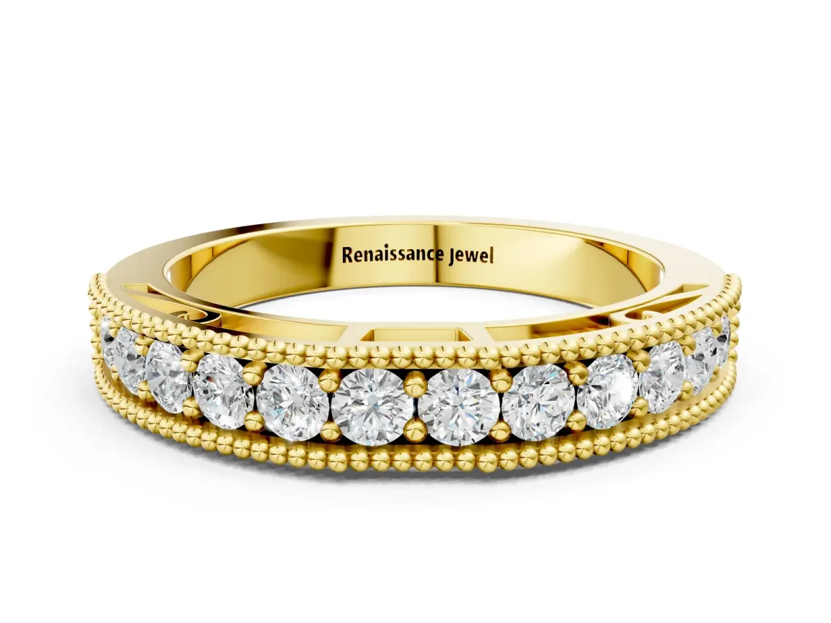 Milgrain Round Diamond Pavé Chevron Band Yellow gold
