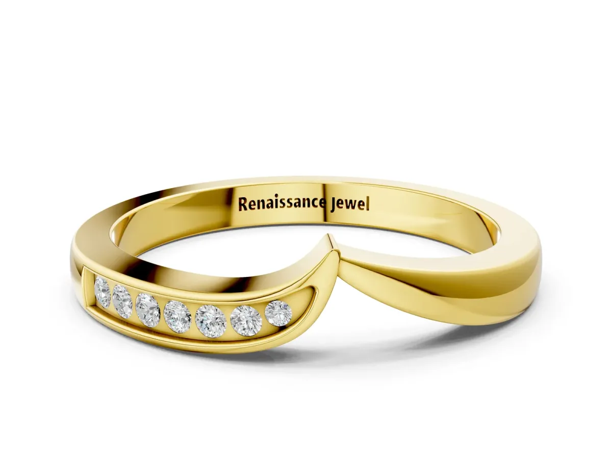 Channel Set Round Diamond Contour Band Yellow gold