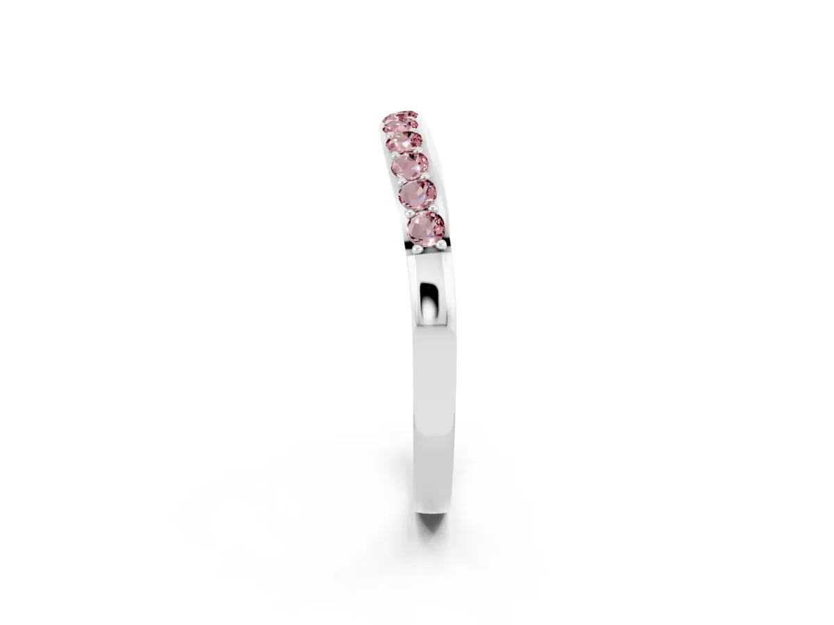 Round Morganite Curved Wedding Band with Channel Setting Silver