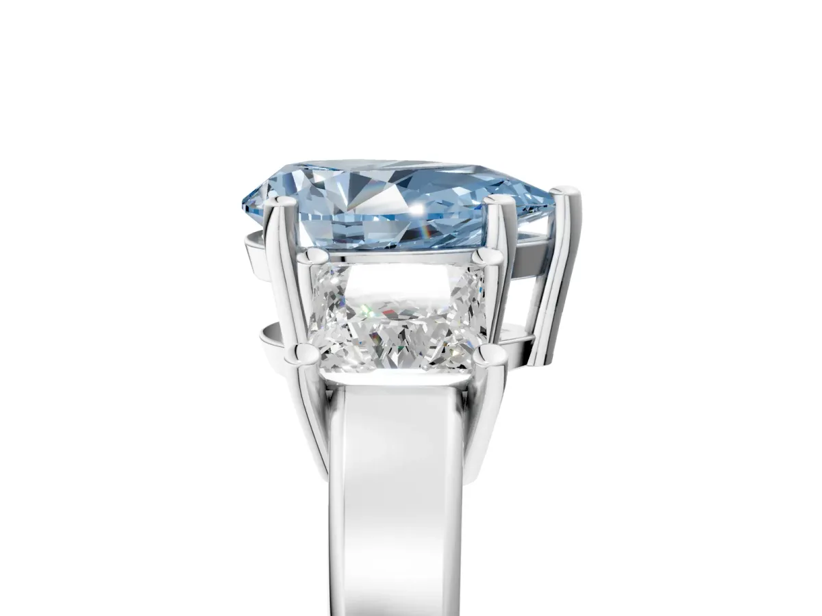 Fancy Blue Three-Stone Pear Cut Cut Solitaire Ring with Prong Setting White gold