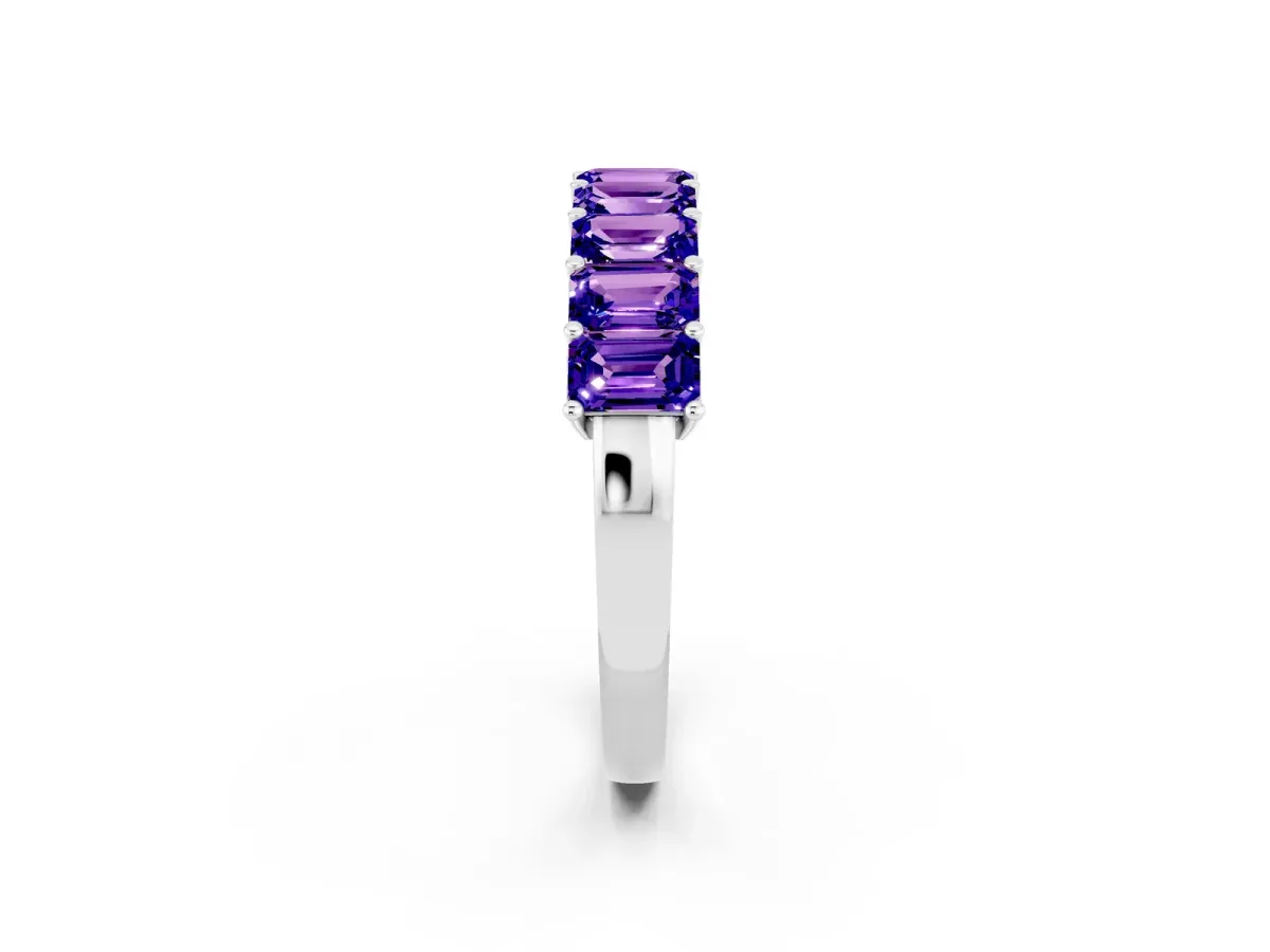 Emerald Cut Tanzanite Prong-Set Eternity Band Silver