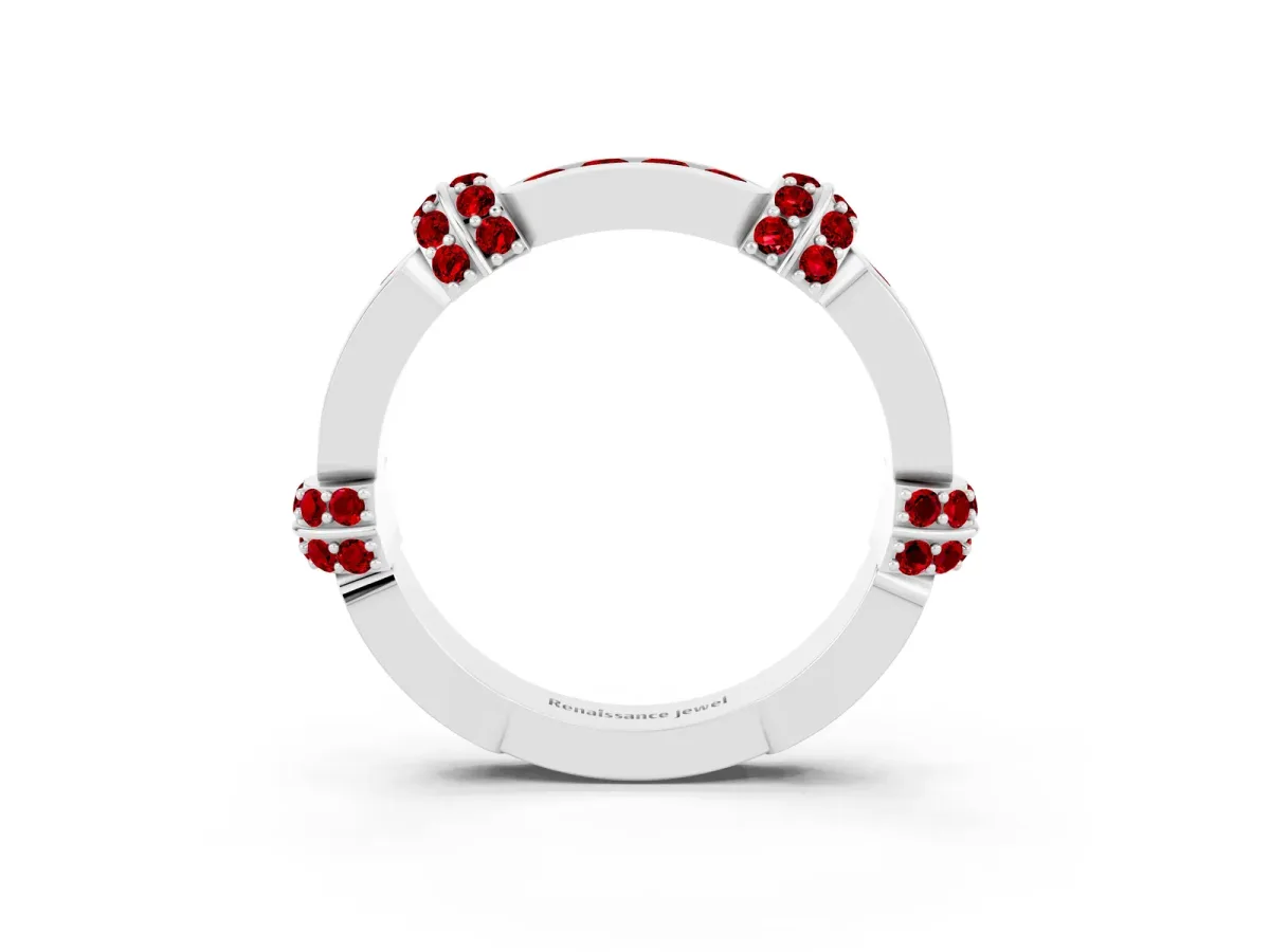 Pavé Round Ruby Link Band with Bezel Setting Silver
