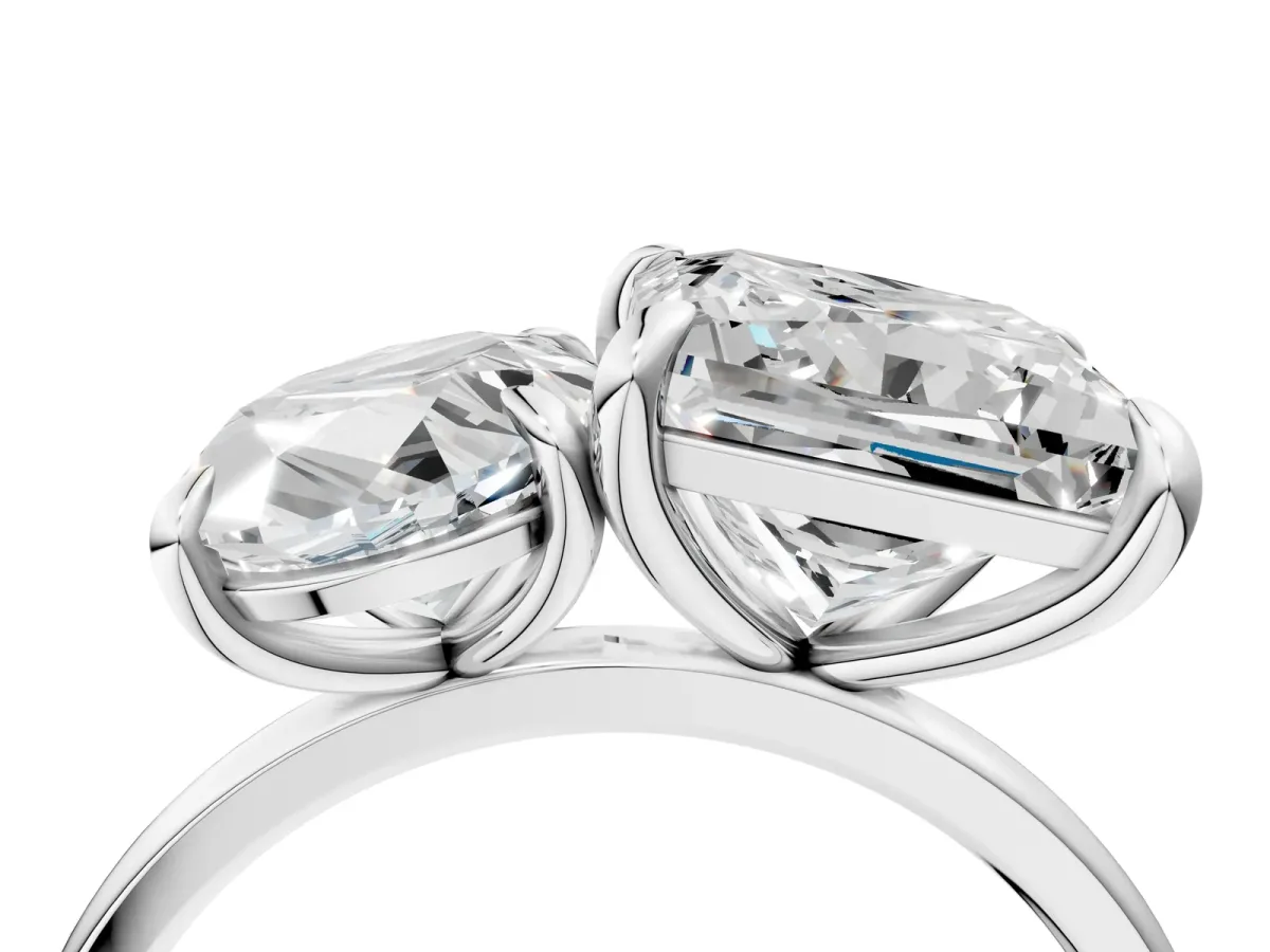 Oval and Princess Toi Moi Ring with Prong Setting and Plain Band Silver