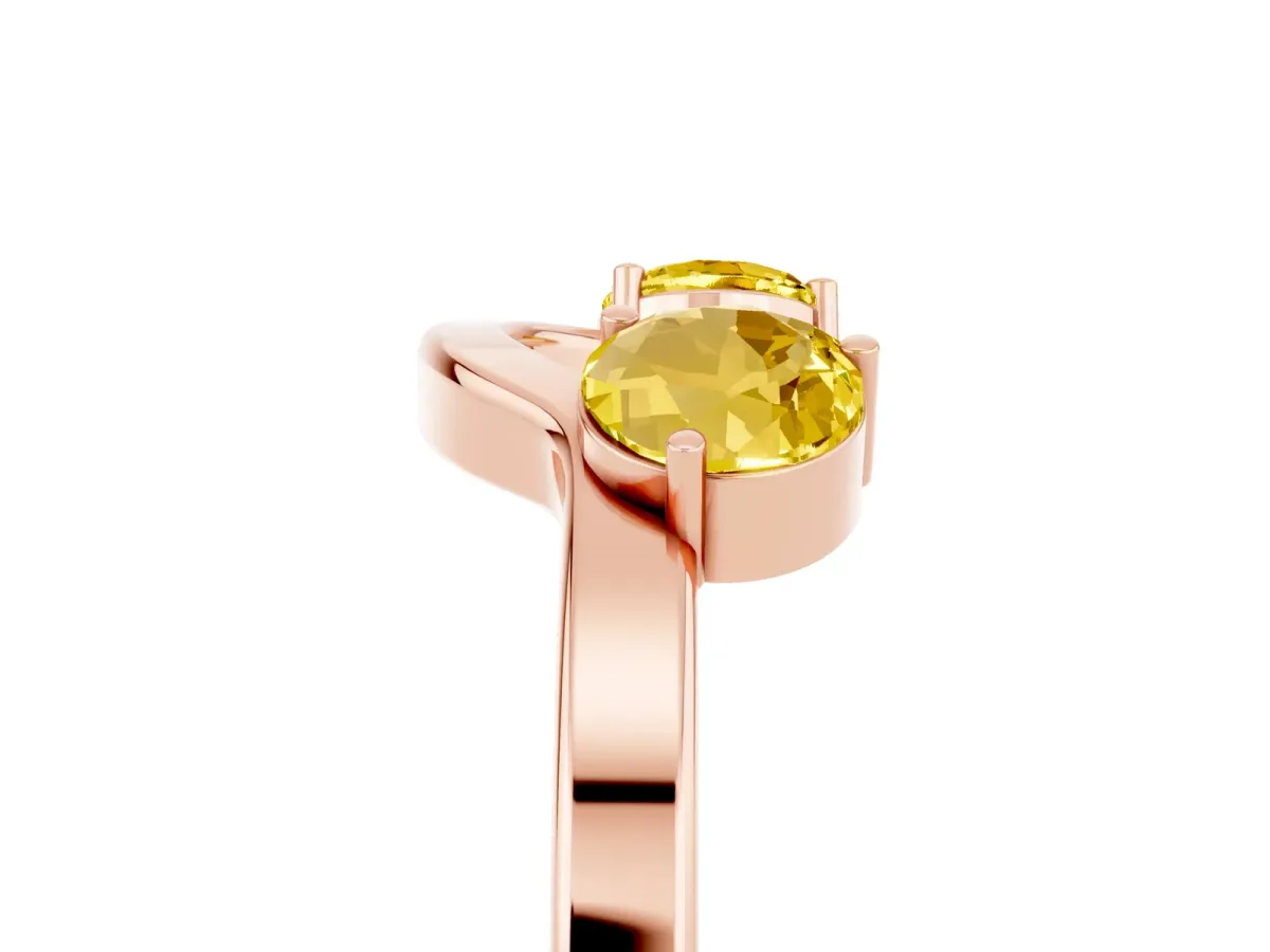 Dual Round Yellow Sapphire Open Band Ring with Prong Setting Rose gold