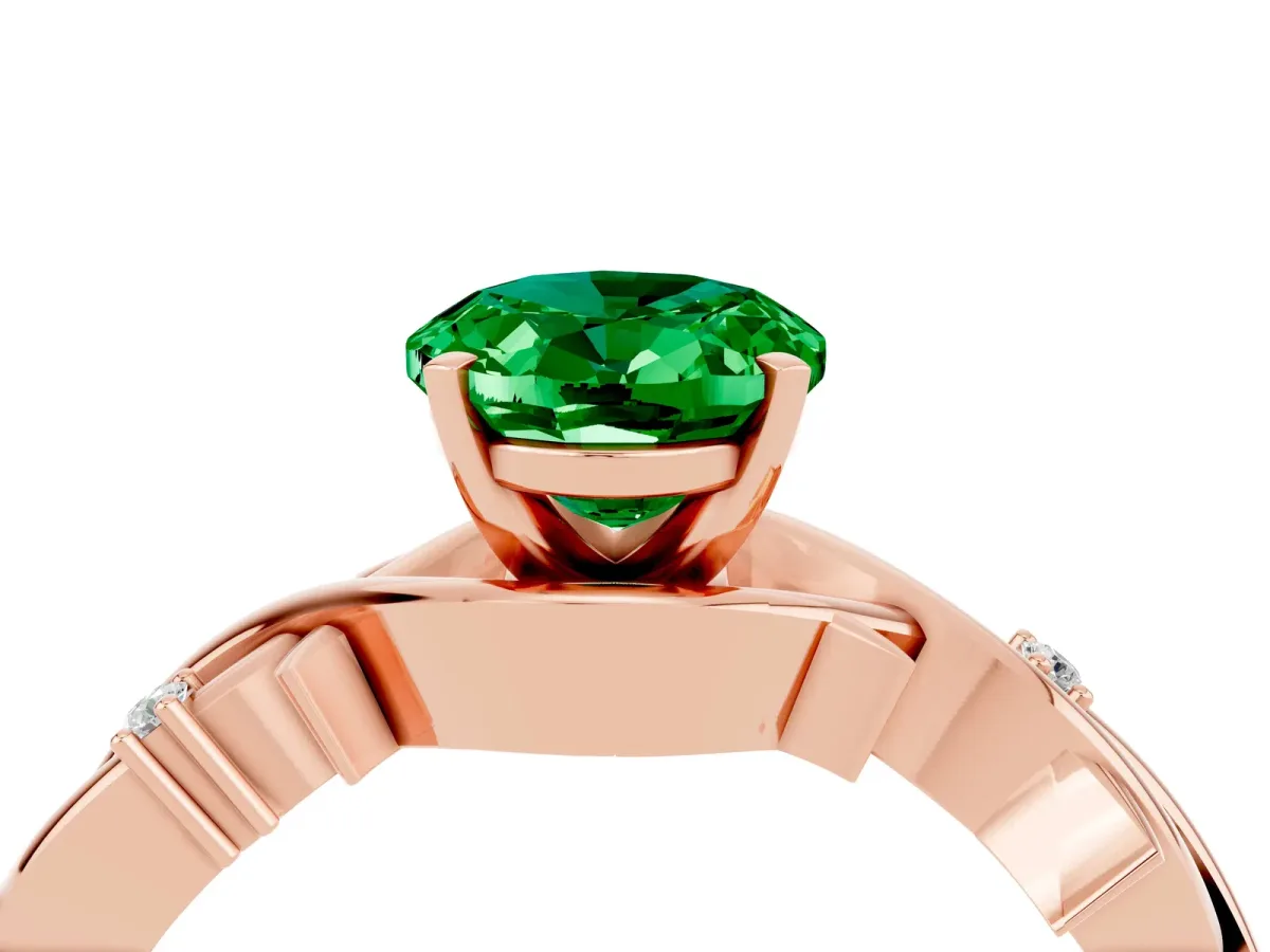 Oval Cut Emerald Solitaire Ring with Twisted Band and Prong Setting Rose gold