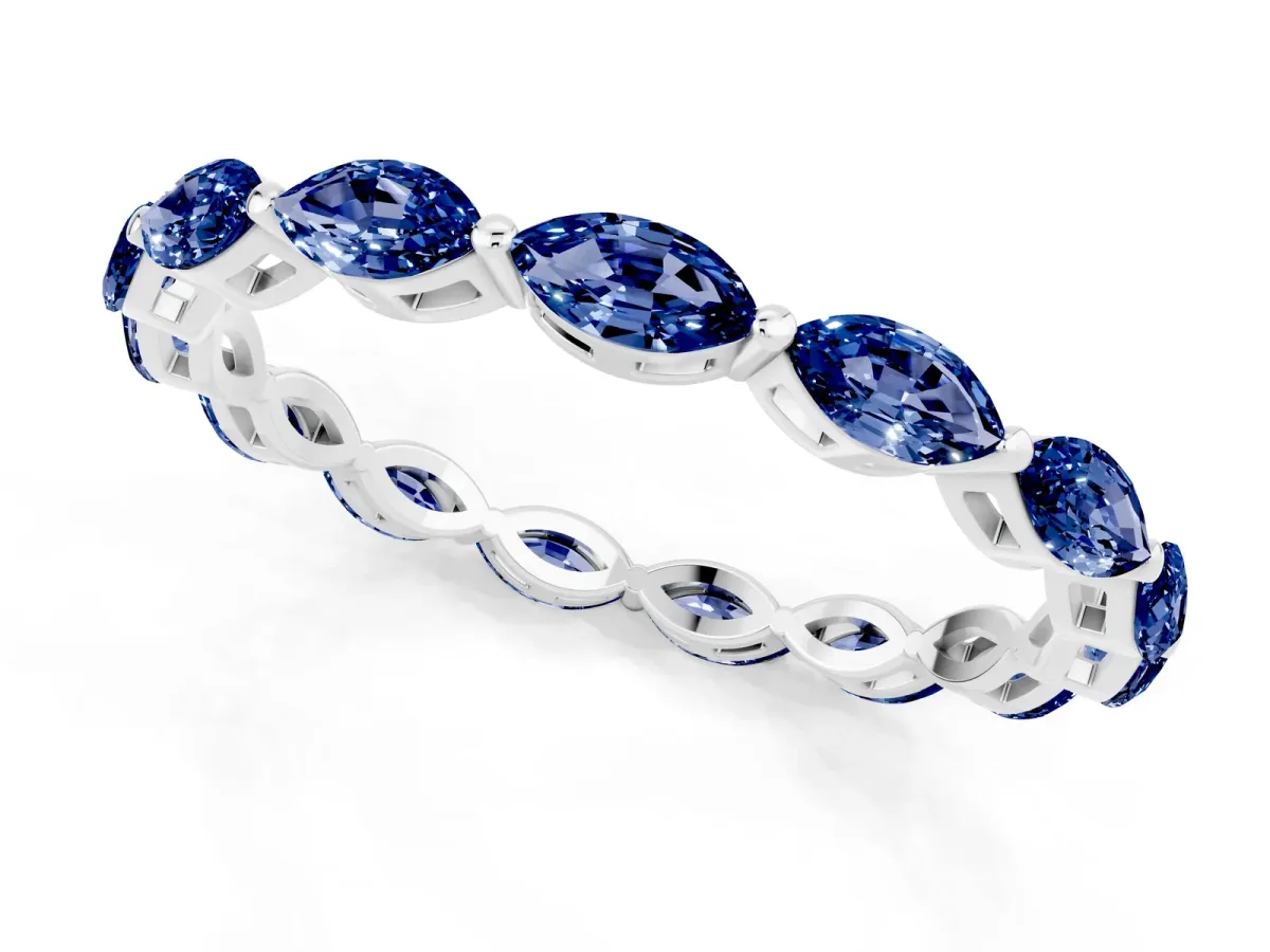 Marquise Blue Sapphire Eternity Band with U-Prong Setting Silver