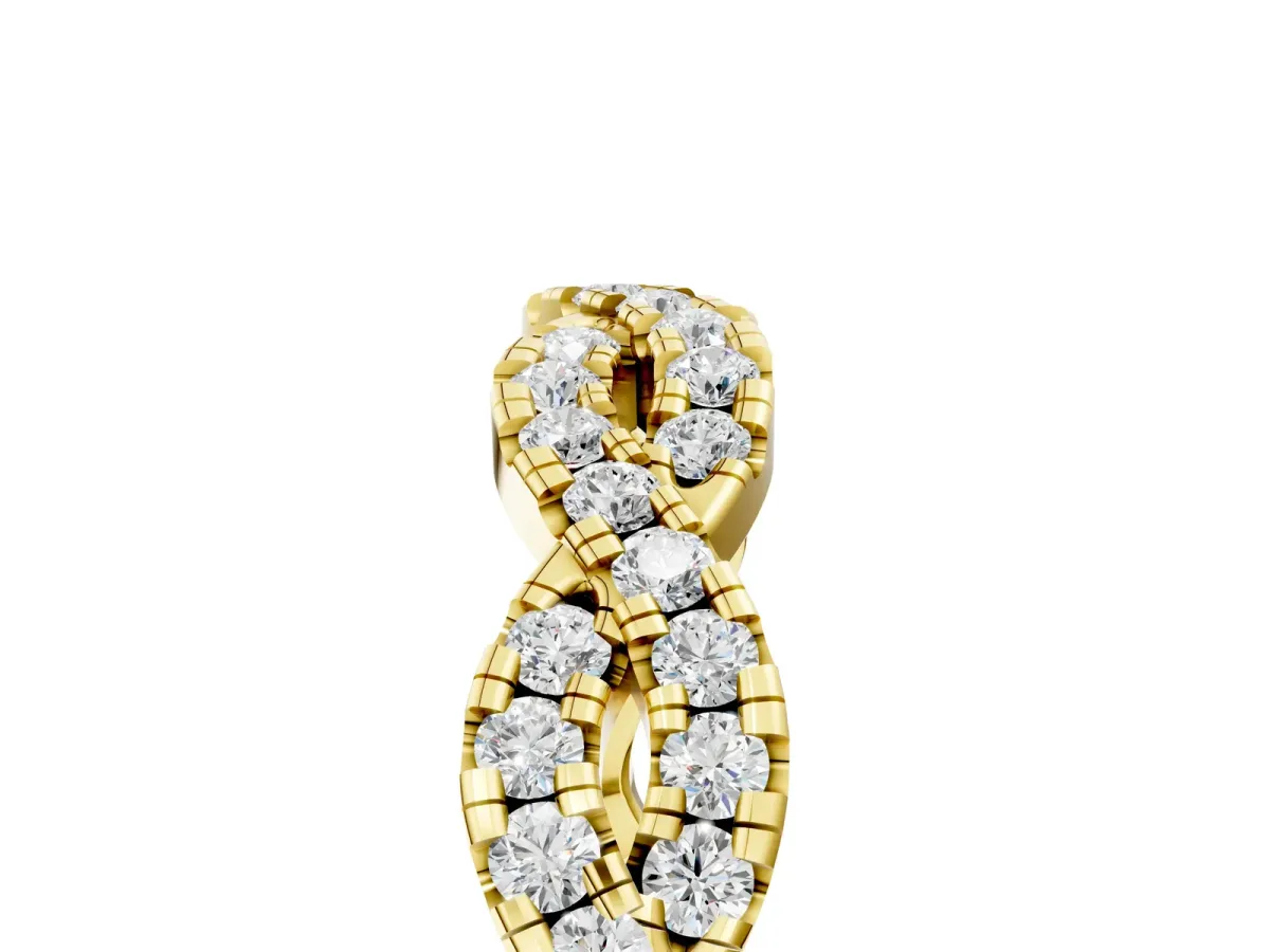 Round Diamond Twisted Eternity Band with Pavé and Shared Prong Setting Yellow gold