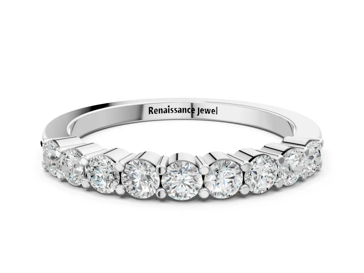 Round Diamond Prong Set Half-Eternity Band Silver