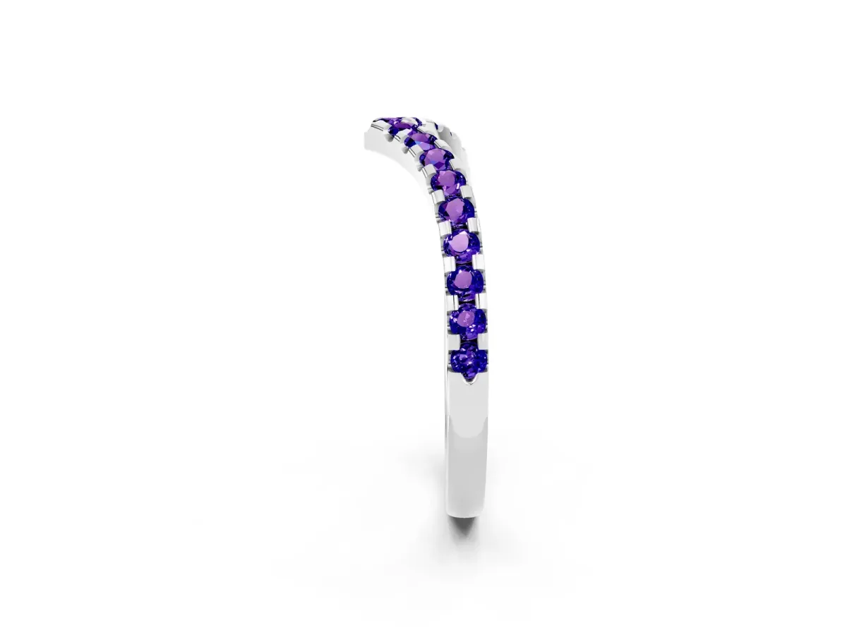 Pavé Round Tanzanite Chevron Band with Shared Prong Setting Silver