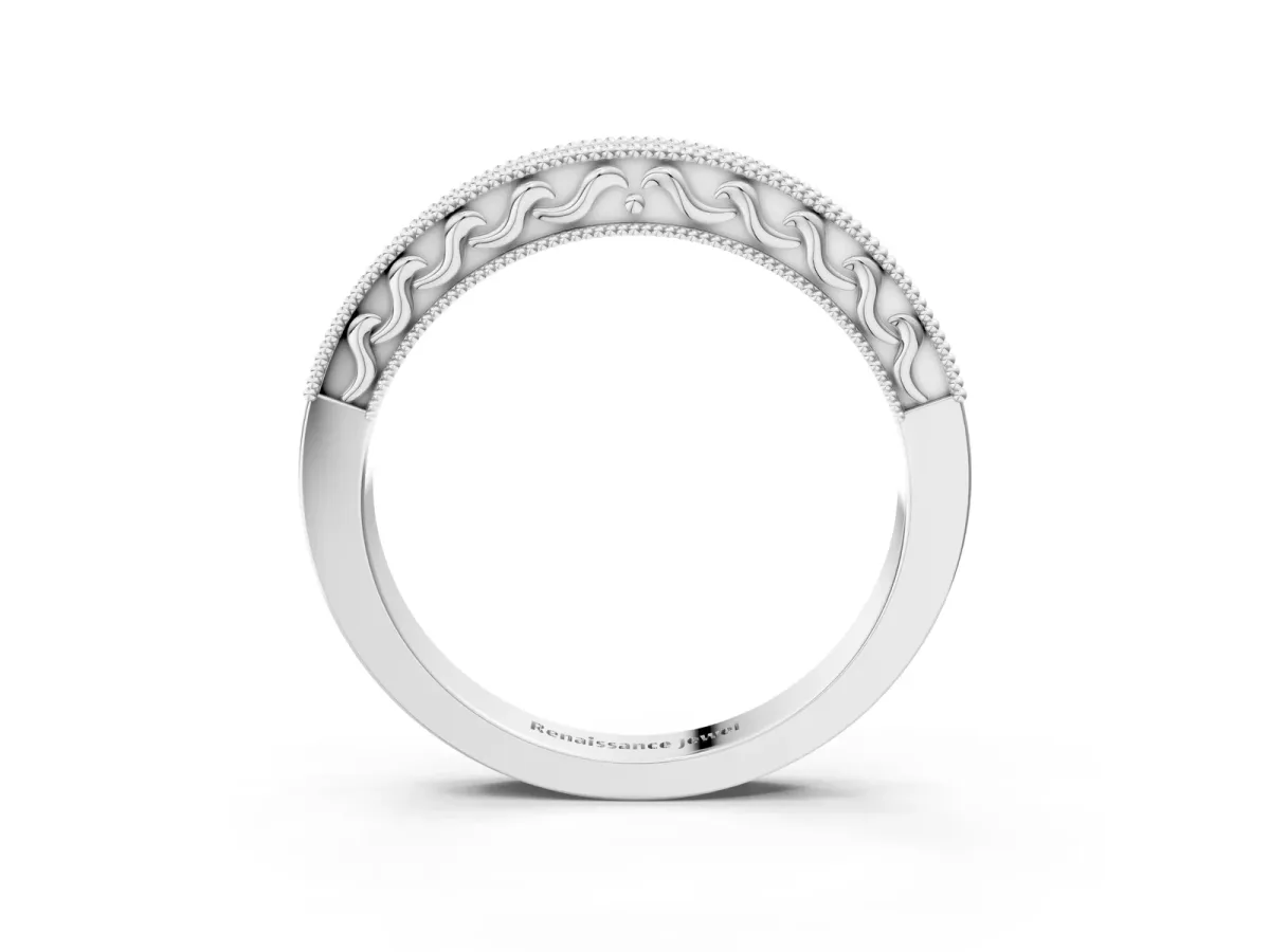 Channel Set Round Diamond Milgrain Edge Eternity Band Silver