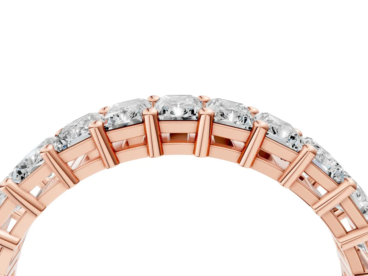 radiant Cut half eternity band with shared prong setting Rose gold
