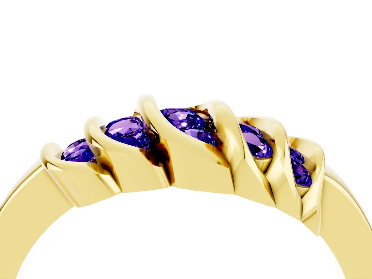 Round Tanzanite Multi-Row Crossover Band Yellow gold