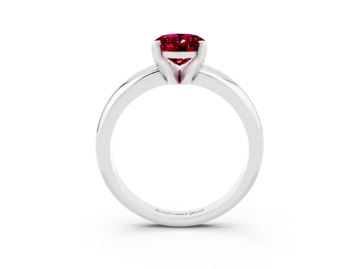 Oval Cut Garnet Solitaire Engagement Ring with Round Band and Four-Prong Setting Silver