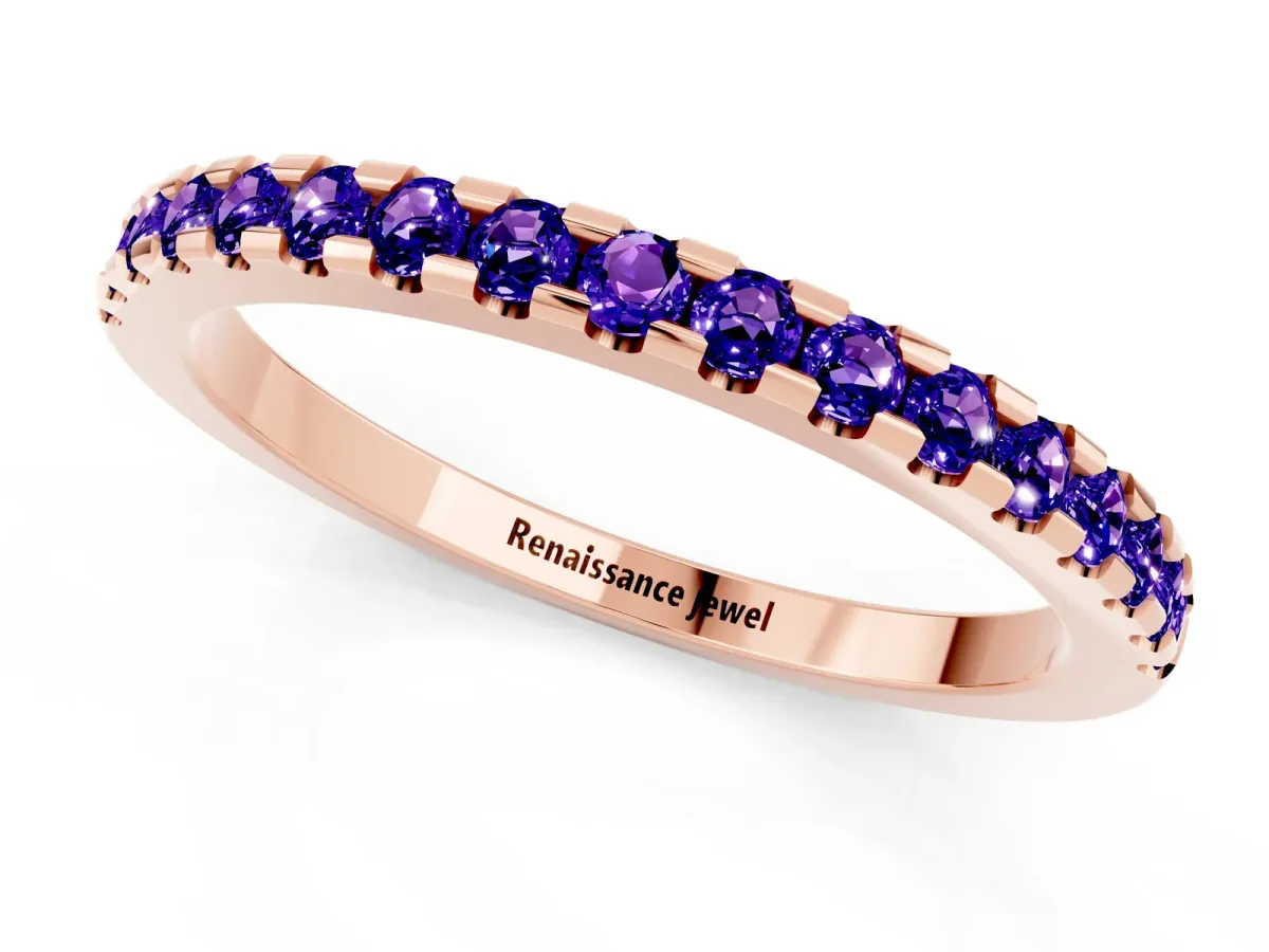Round Tanzanite Pavé Set Eternity Band with Micro Prong Setting Rose gold