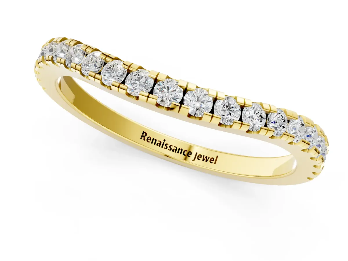 Round Diamond Pavé Half Eternity Band with Shared Prong Setting Yellow gold