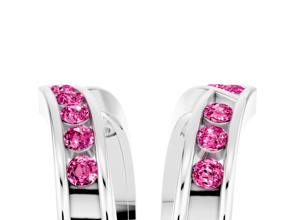 Round Pink Sapphire Channel-Set Chevron Band Silver