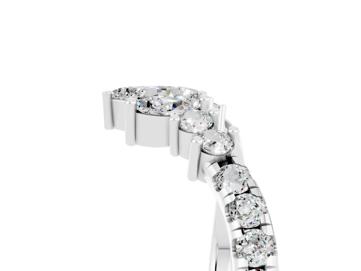 Chevron Marquise and Round Moissanite Open Band with Prong Setting Silver