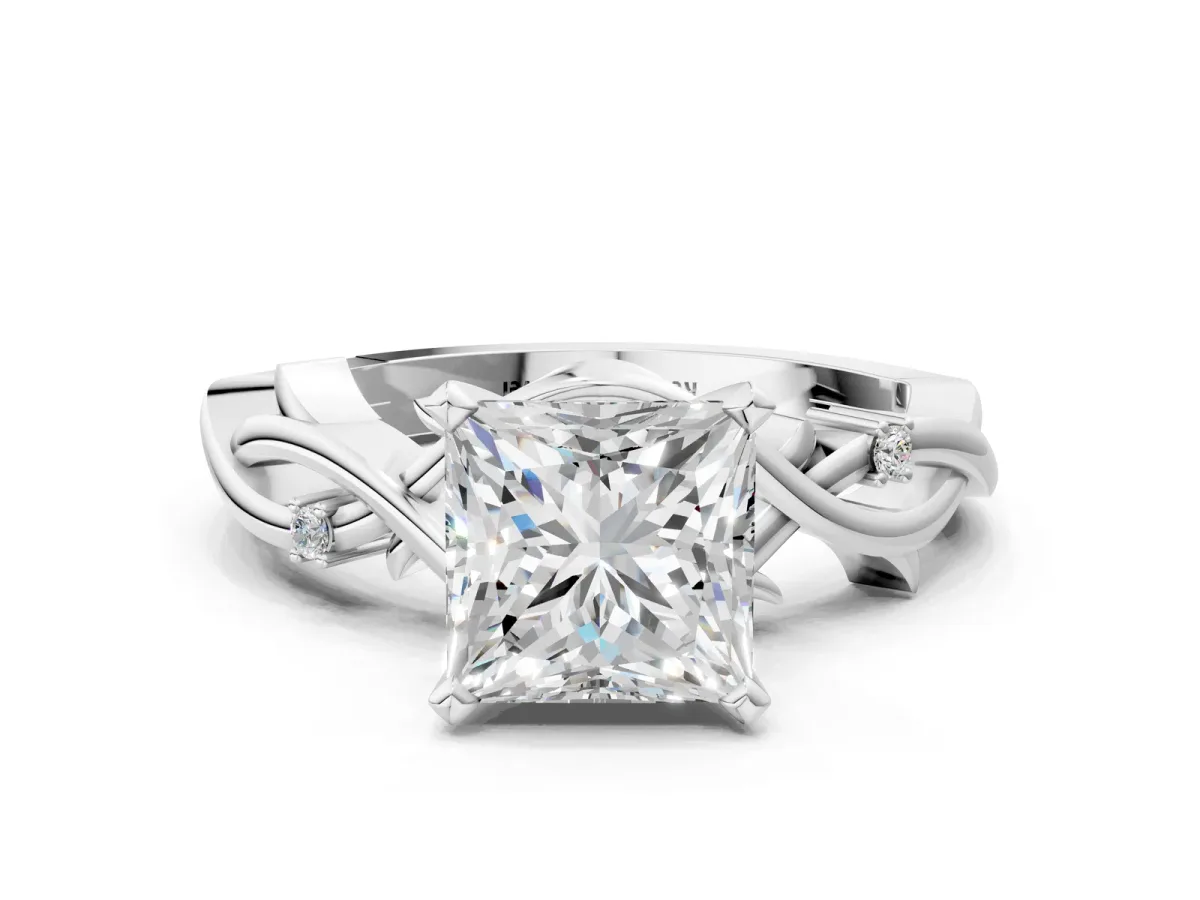 Princess Cut Diamond Solitaire Ring with Twisted Band and Prong Setting White gold