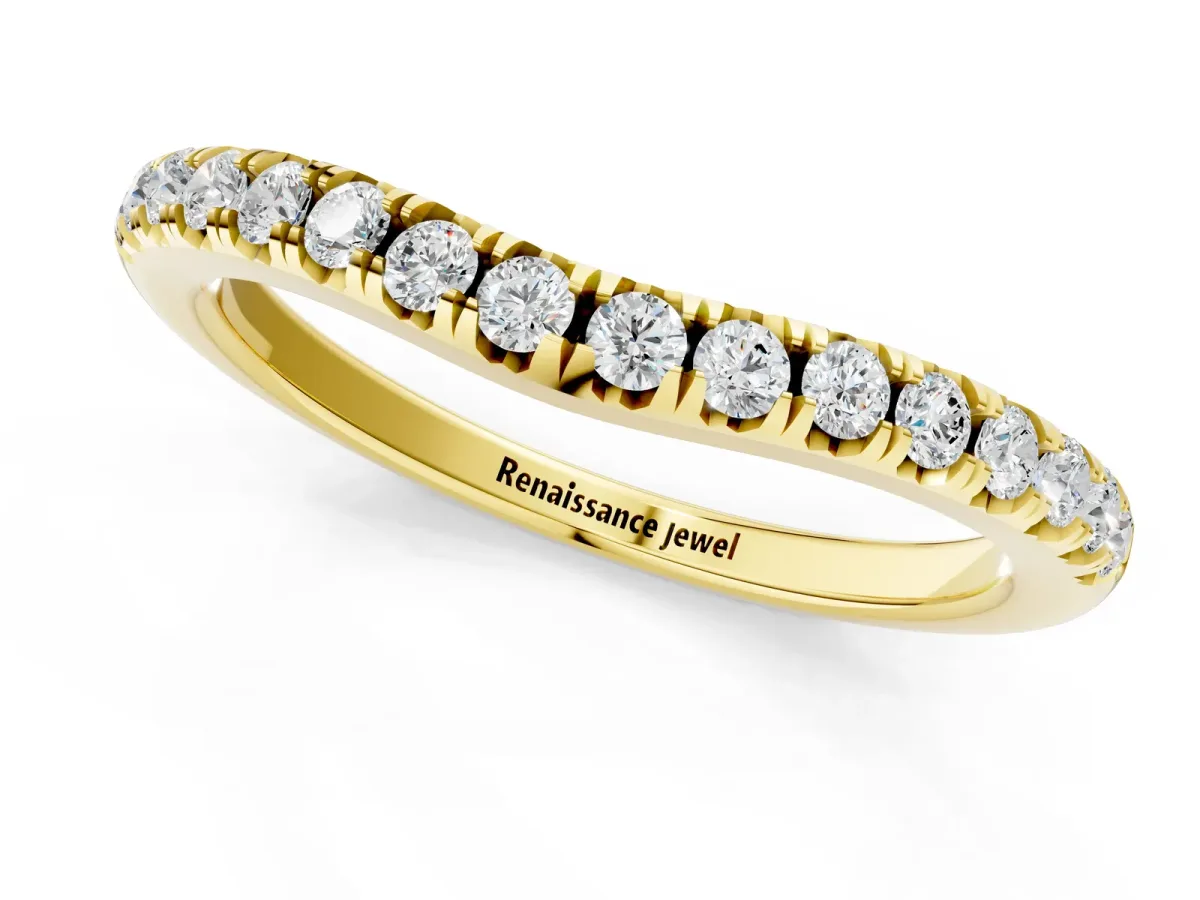 Round Diamond Pavé Curved Band with Shared Prong Setting Yellow gold