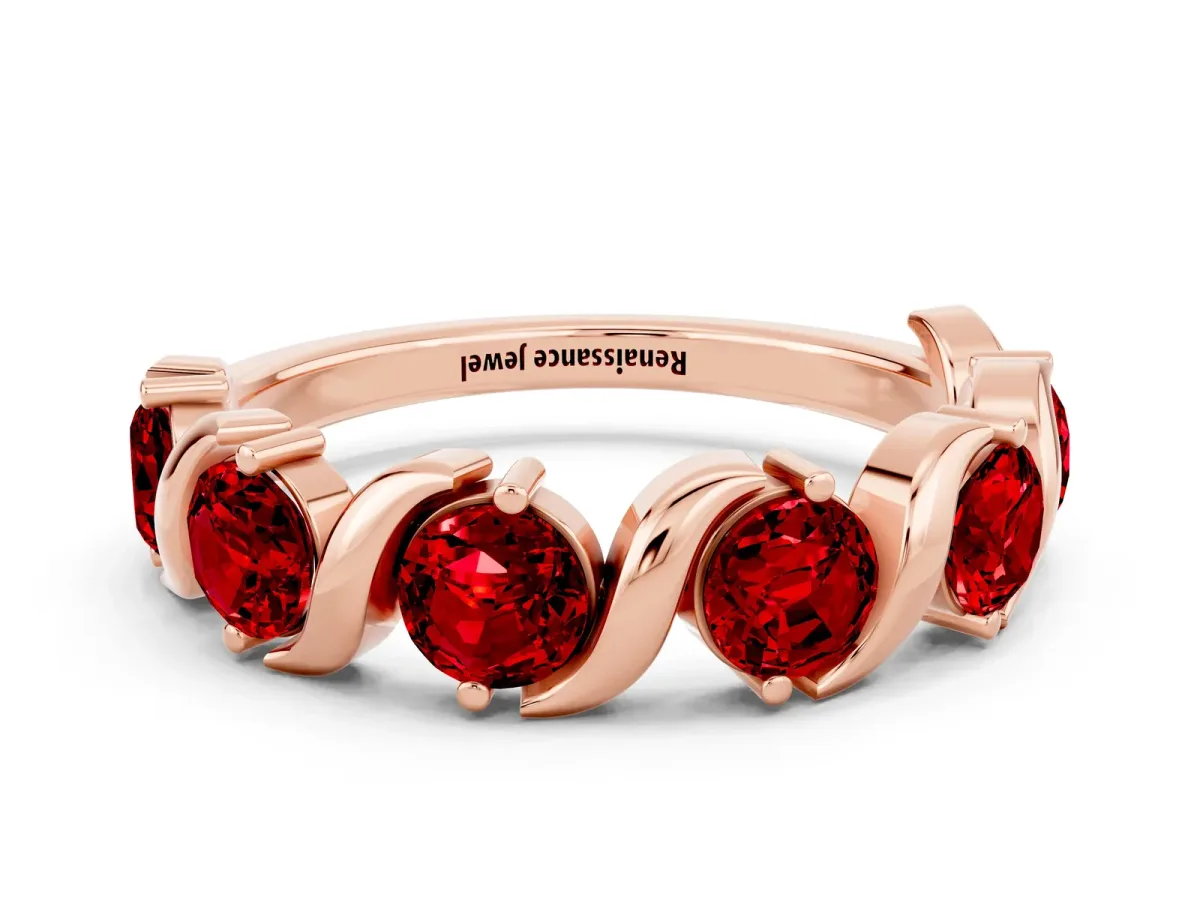 Six-Stone Round Ruby Wave Band with Shared Prong Setting Rose gold