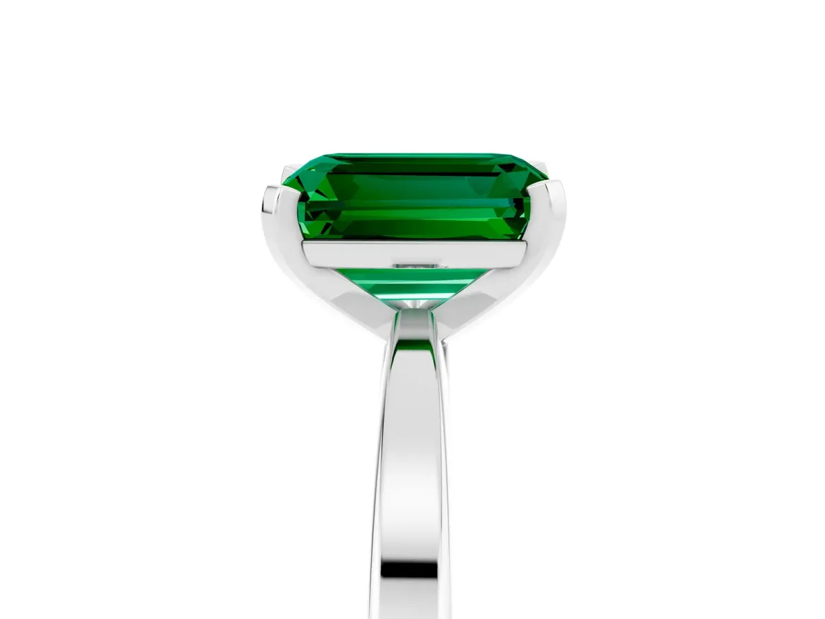 Emerald Cut Emerald Solitaire Engagement Ring with Classic Band and Four-Prong Setting Platinum