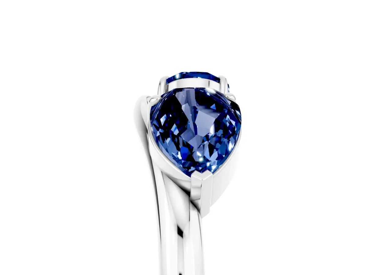 Two-Stone Pear Blue Sapphire Bypass Ring with Prong Setting Silver