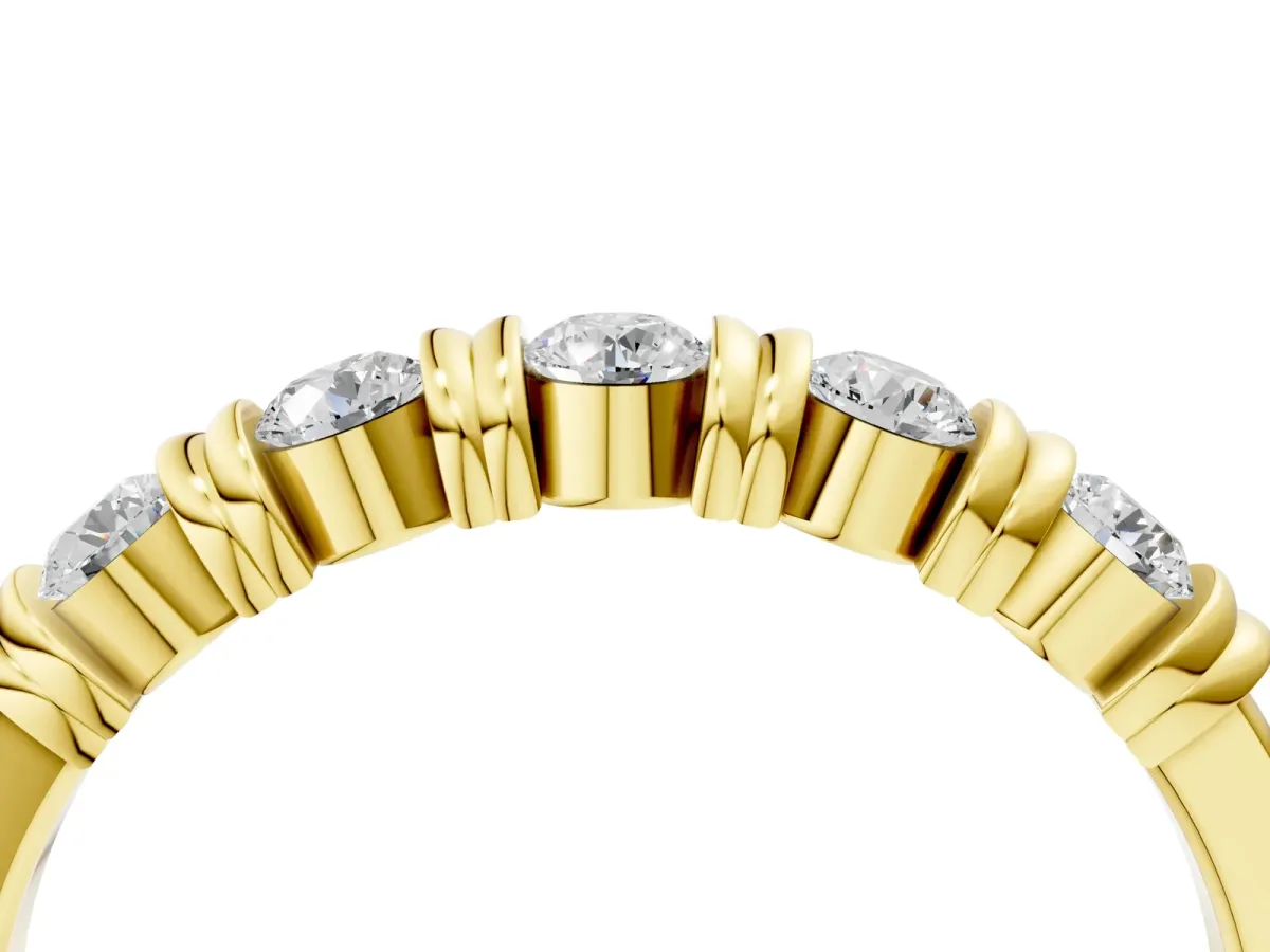 Bezel-Set Round Diamond Half-Eternity Band Yellow gold