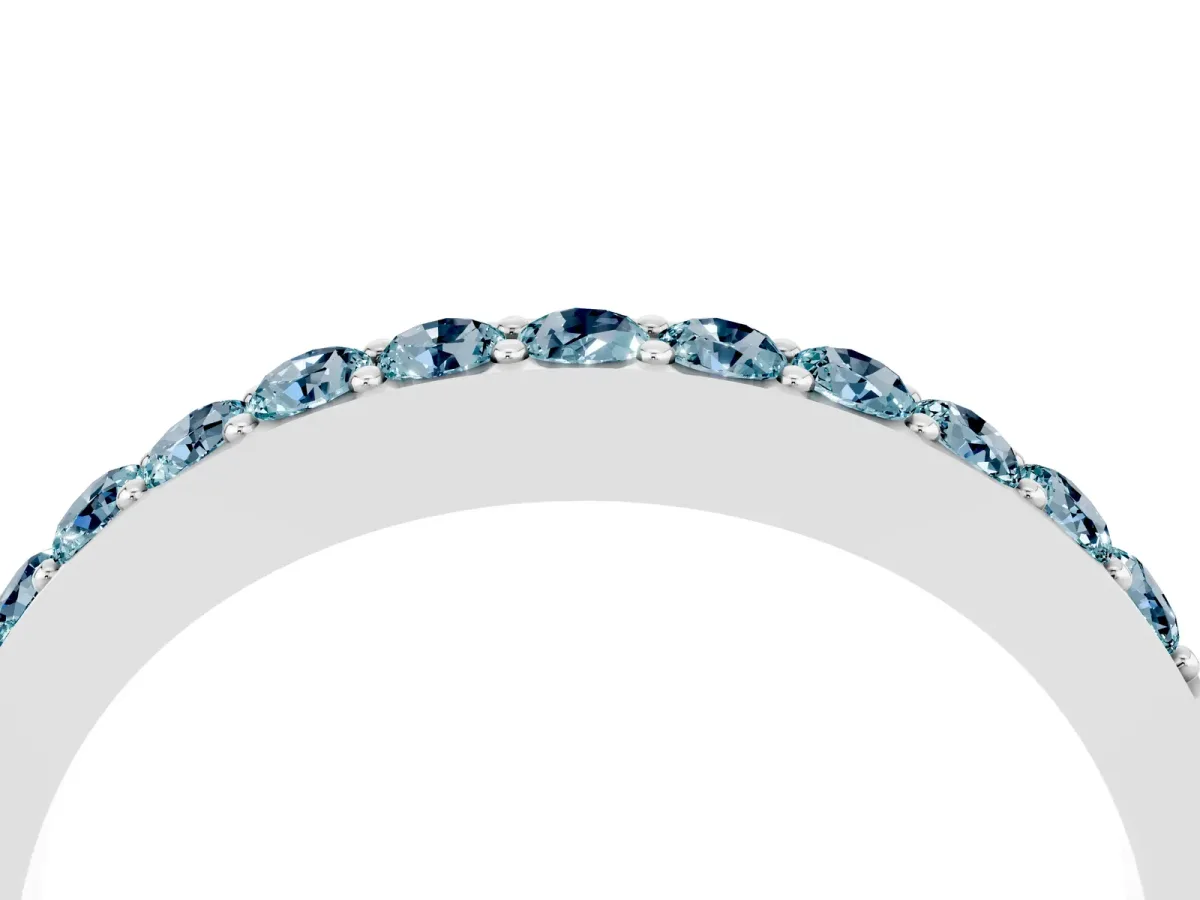 Round Aquamarine Curved Wedding Band with Channel Setting Silver